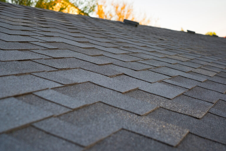 Close up view on asphalt roofing shingles
